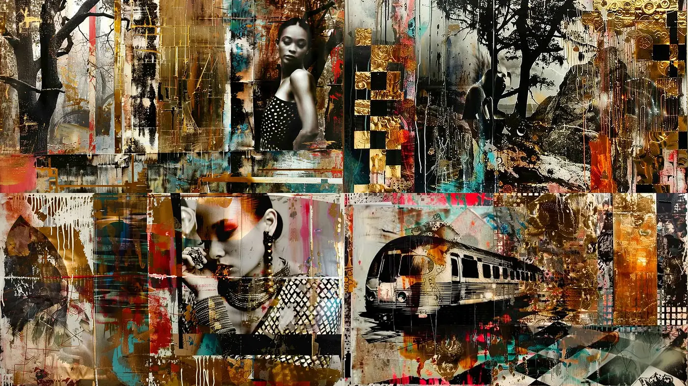 Abstract Collage Fusion with Urban Decay Overtones - Midjourney sref style