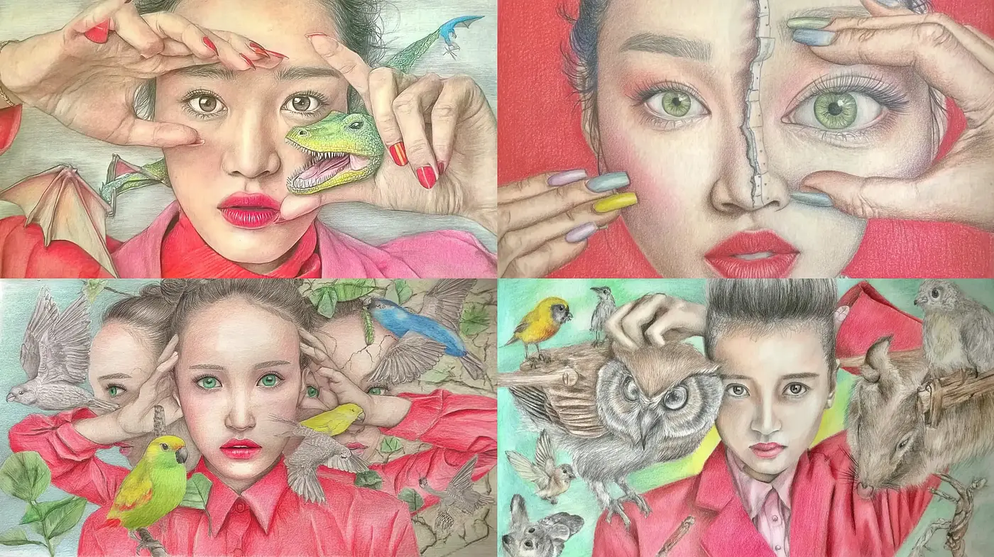Vibrant Artistic Portraits Blending Nature and Human Elements - Midjourney sref style