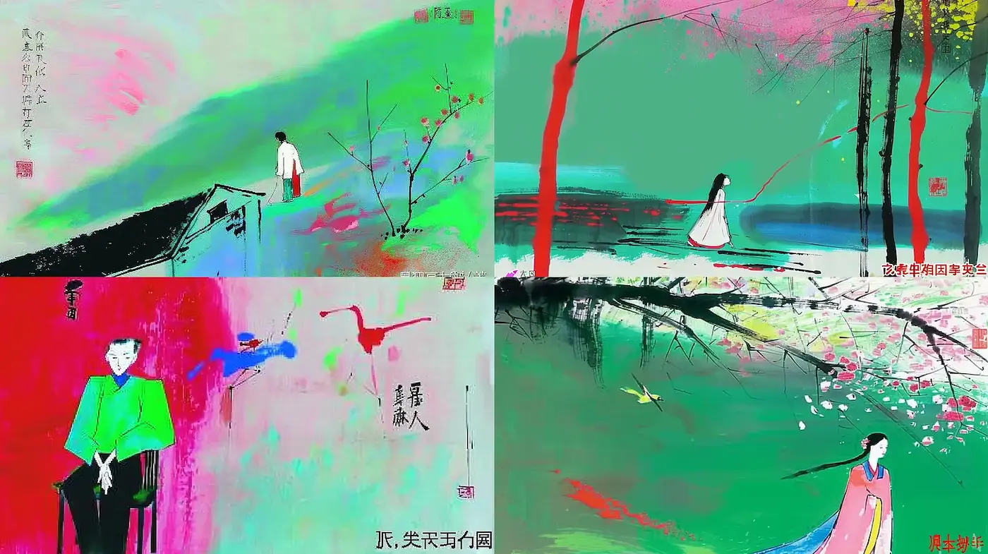 Vibrant and Expressive Abstract Art with Asian Influences - Midjourney sref style