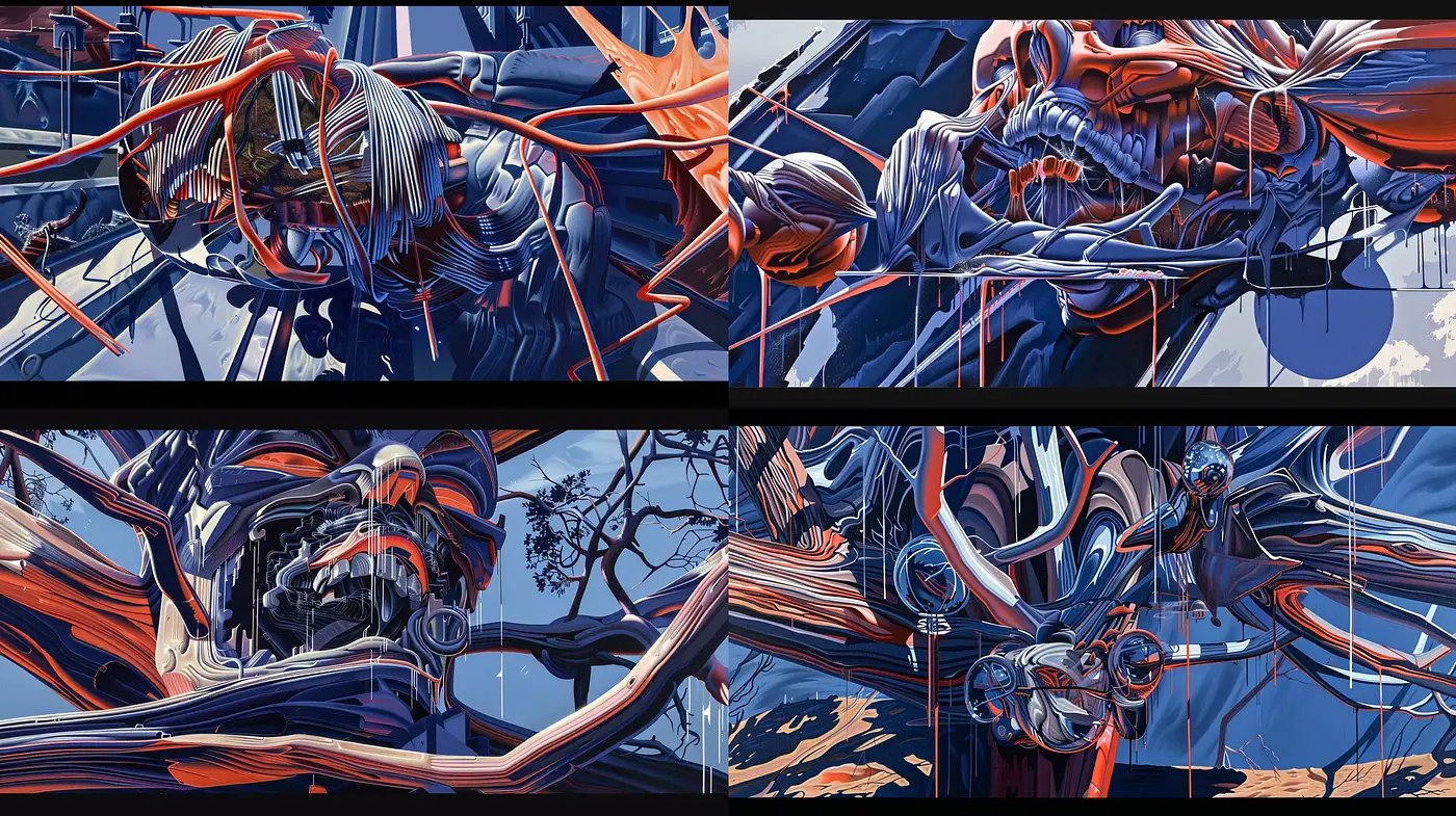 Energetic Dynamism in Abstract Mechanical Forms - Midjourney sref style