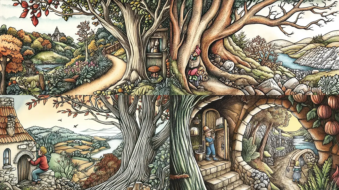 Enchanting Storybook Countryside Vignettes - Midjourney sref style