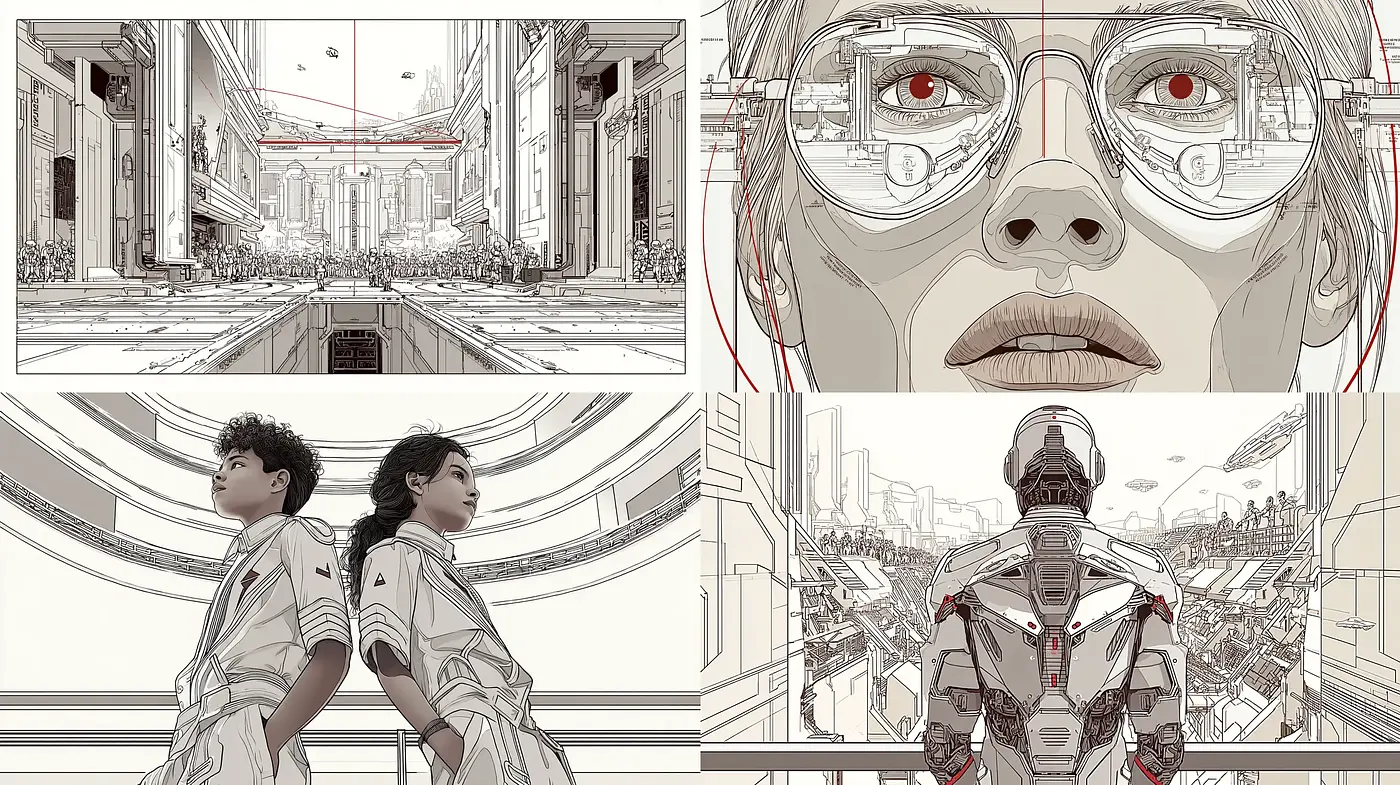 Futuristic and Minimalist Illustrations with Architectural Elements - Midjourney sref style