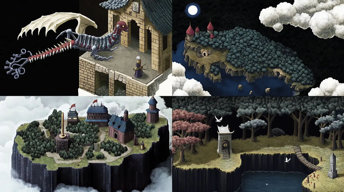 Enigmatic Fantasy Vistas: A Uniformly Mysterious and Textured Visualization - Midjourney sref style
