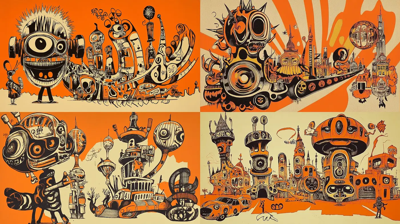 Futuristic Mechanical Carnival in Sepia Tones - Midjourney sref style