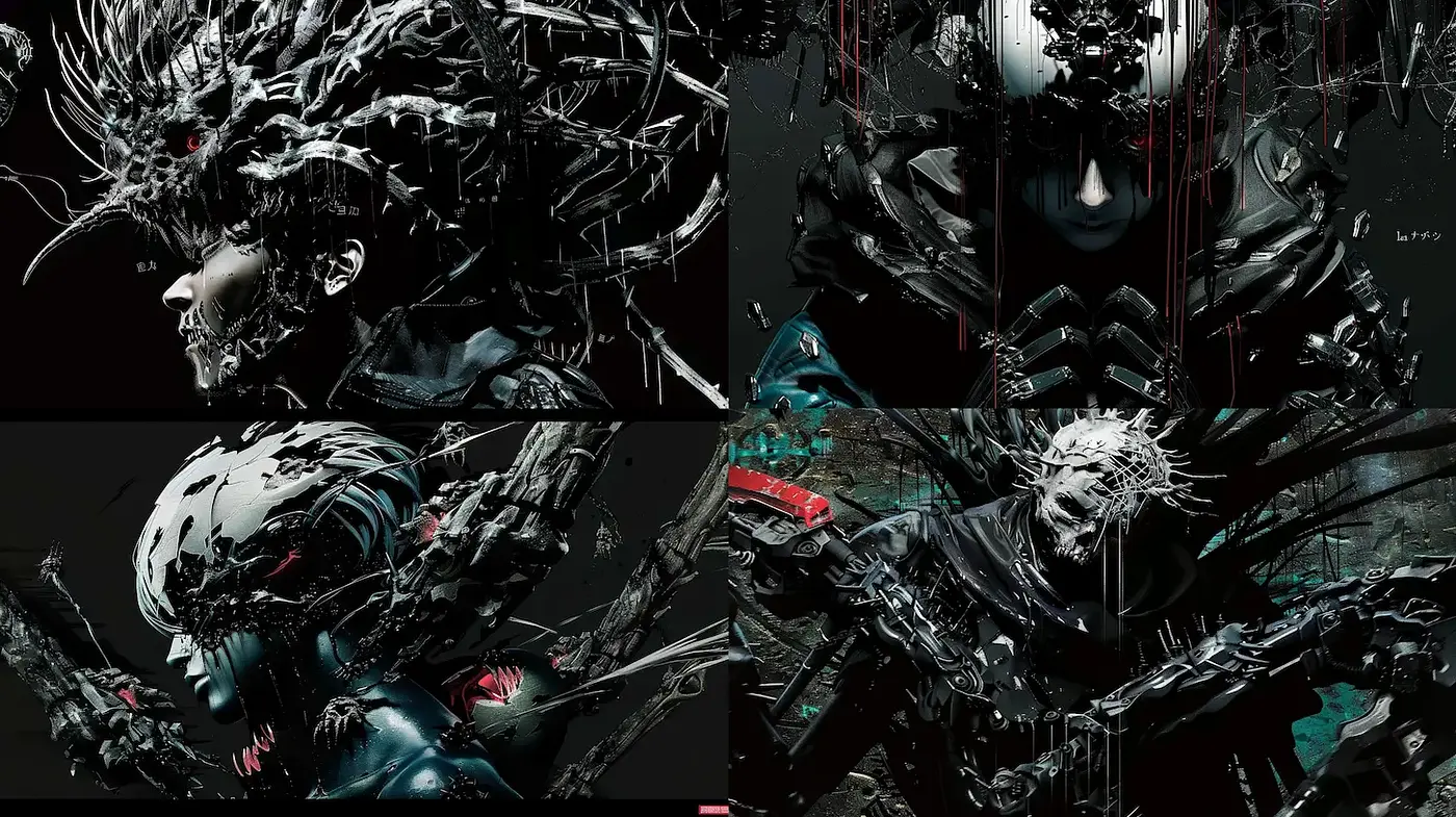 Futuristic and Haunting Cybernetic Aesthetics with Dark Undertones - Midjourney sref style