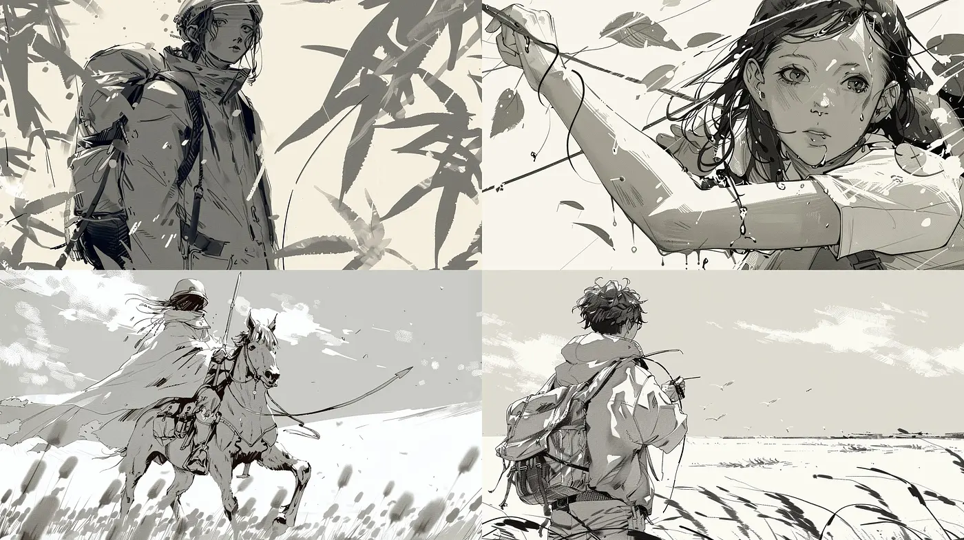 Monochromatic Sketches with a Contemporary Ethereal Essence - Midjourney sref style