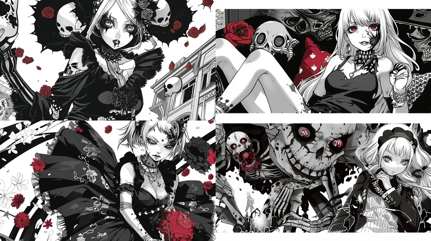 Gothic Elegance with a Monochromatic Manga Essence - Midjourney sref style