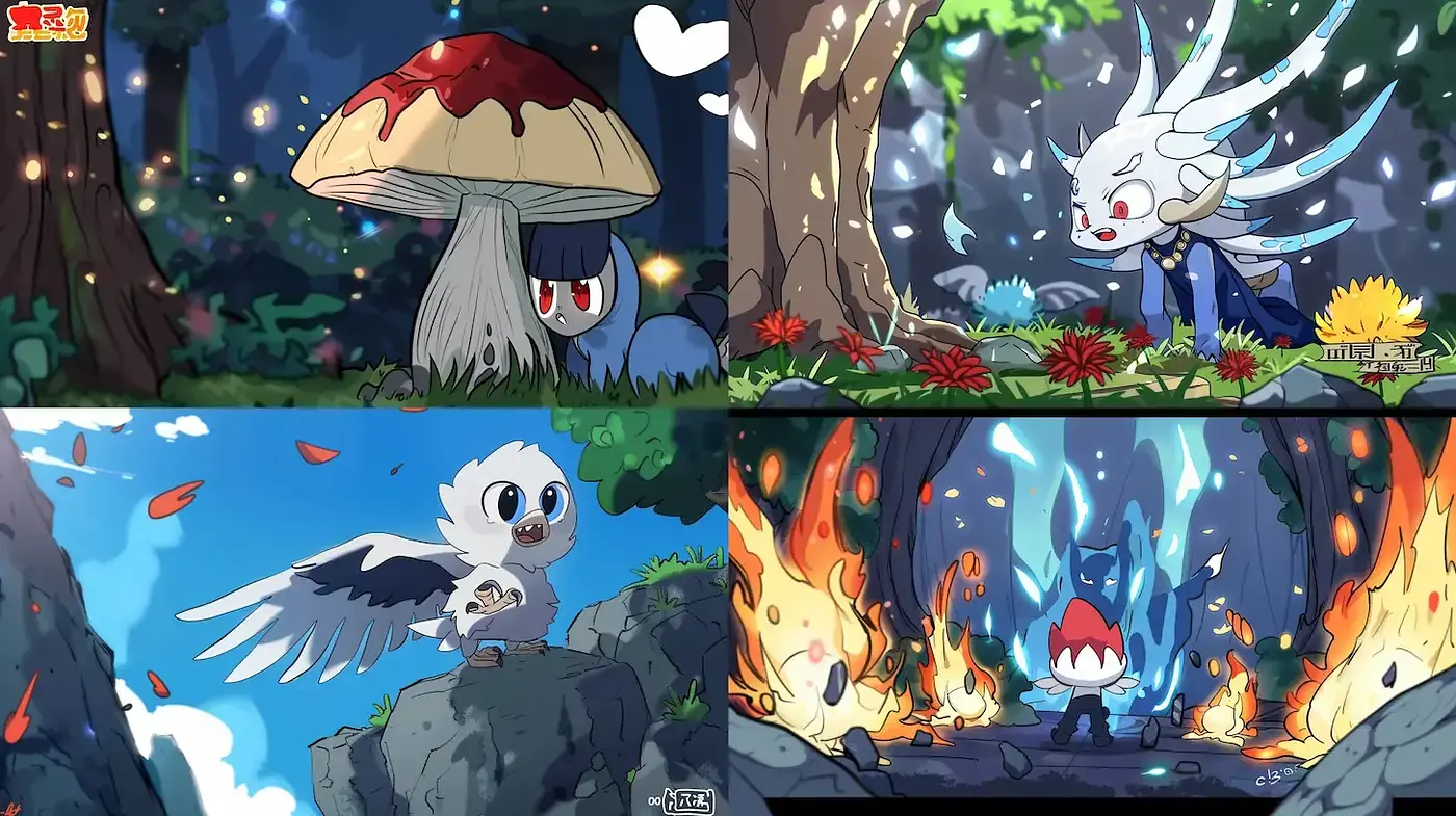 Whimsical and Vibrant Cartoon Aesthetic with Nature Elements and Playful Characters - Midjourney sref style