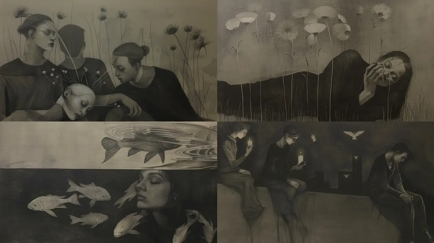 Monochromatic Whispers of Solitude and Contemplation - Midjourney sref style
