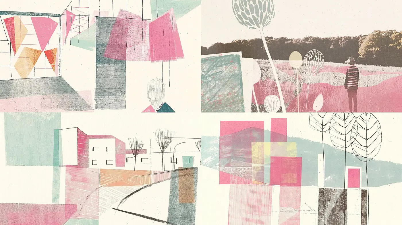 Pastel Geometry and Textural Harmony in Nostalgic Abstraction - Midjourney sref style