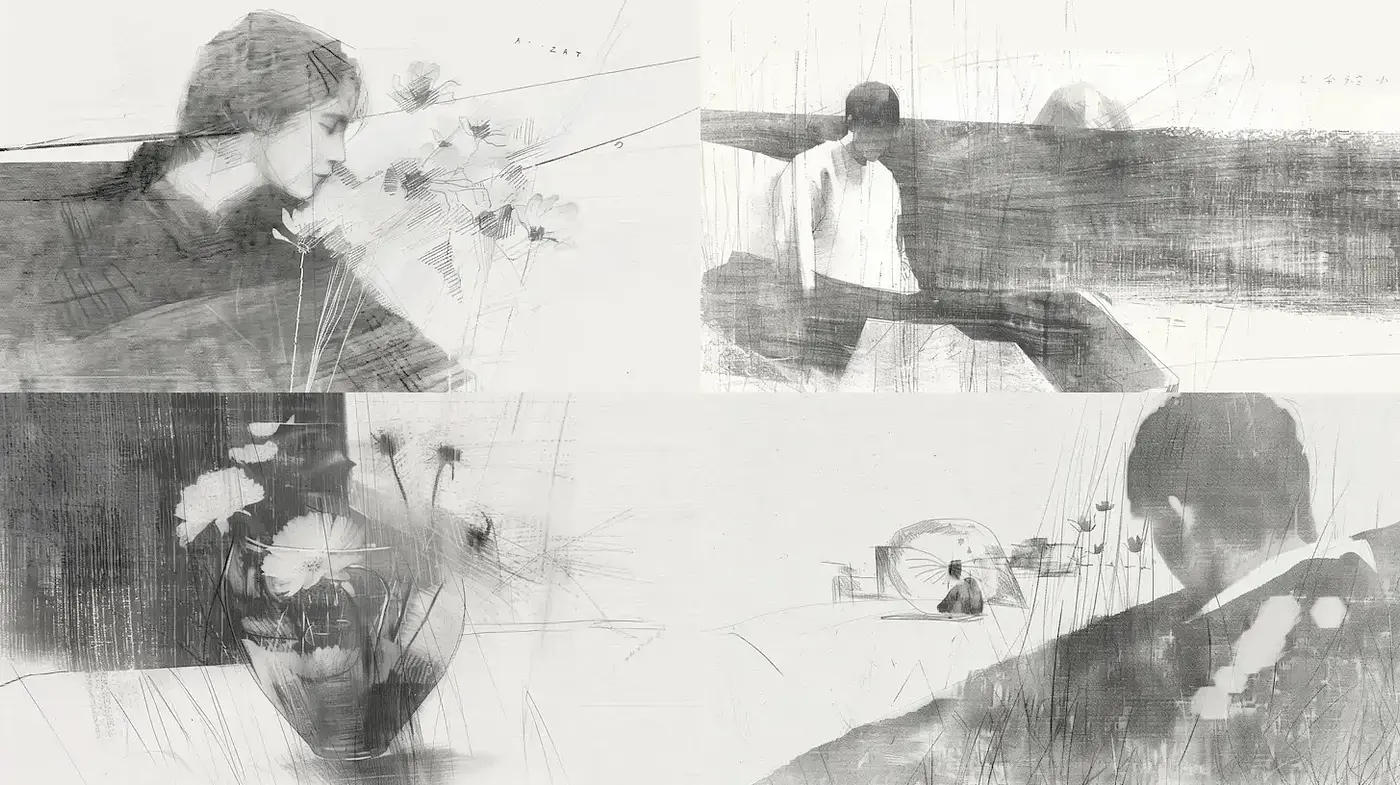Elegant Monochrome Aesthetic with Minimalist Expressionism - Midjourney sref style