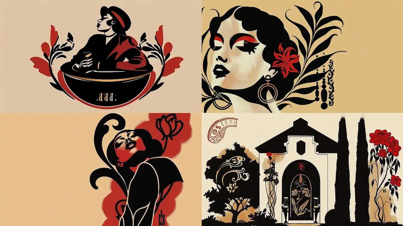Elegant Noir Flourishes with a Touch of Art Deco - Midjourney sref style