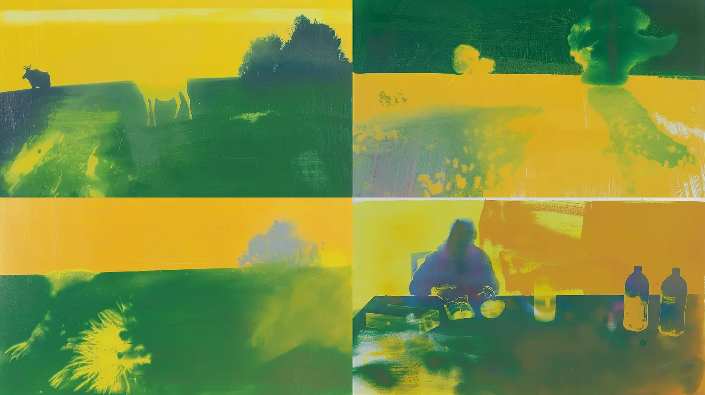 Amber Tones and Shadow Play in Abstract Expressionism - Midjourney sref style