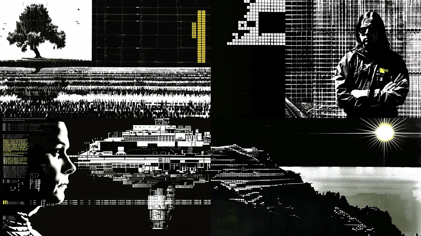 Monochromatic Digital Glitchscape: A Hairstreak of Abstract Disruptions - Midjourney sref style