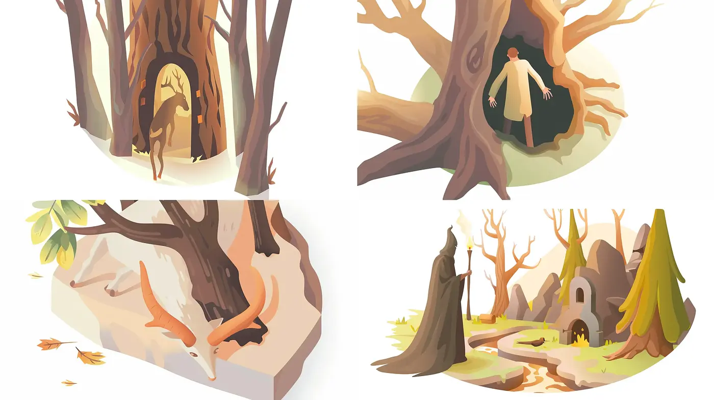 Autumn Whispers in Stylized Forests: A Consistent Warm Palette Amidst Fantasy - Midjourney sref style