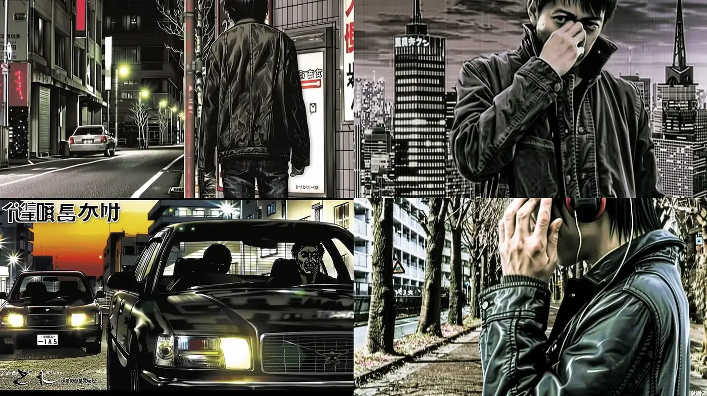 Futuristic Urban Noir Aesthetic with Retro Influences - Midjourney sref style