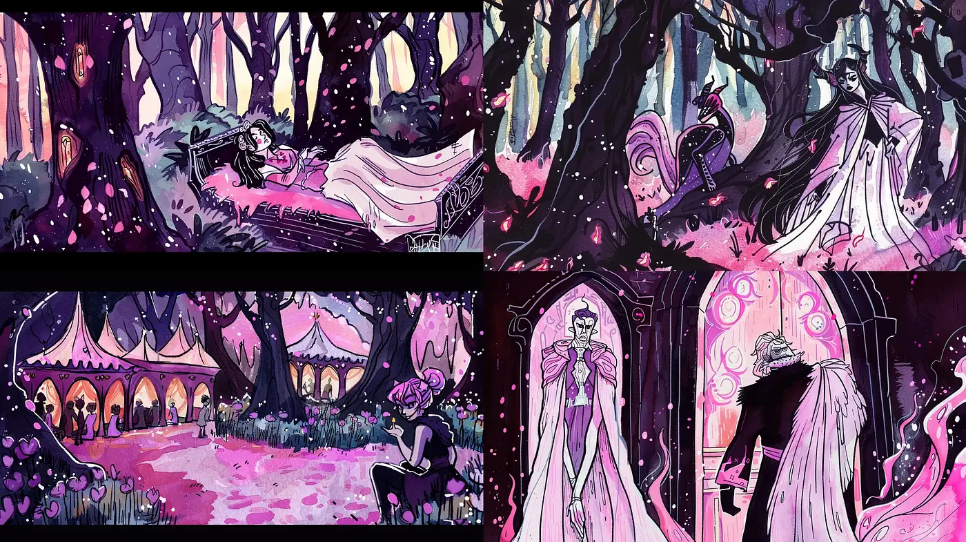 Enchanted Twilight Forest: A Fantasy Illustration Series - Midjourney sref style