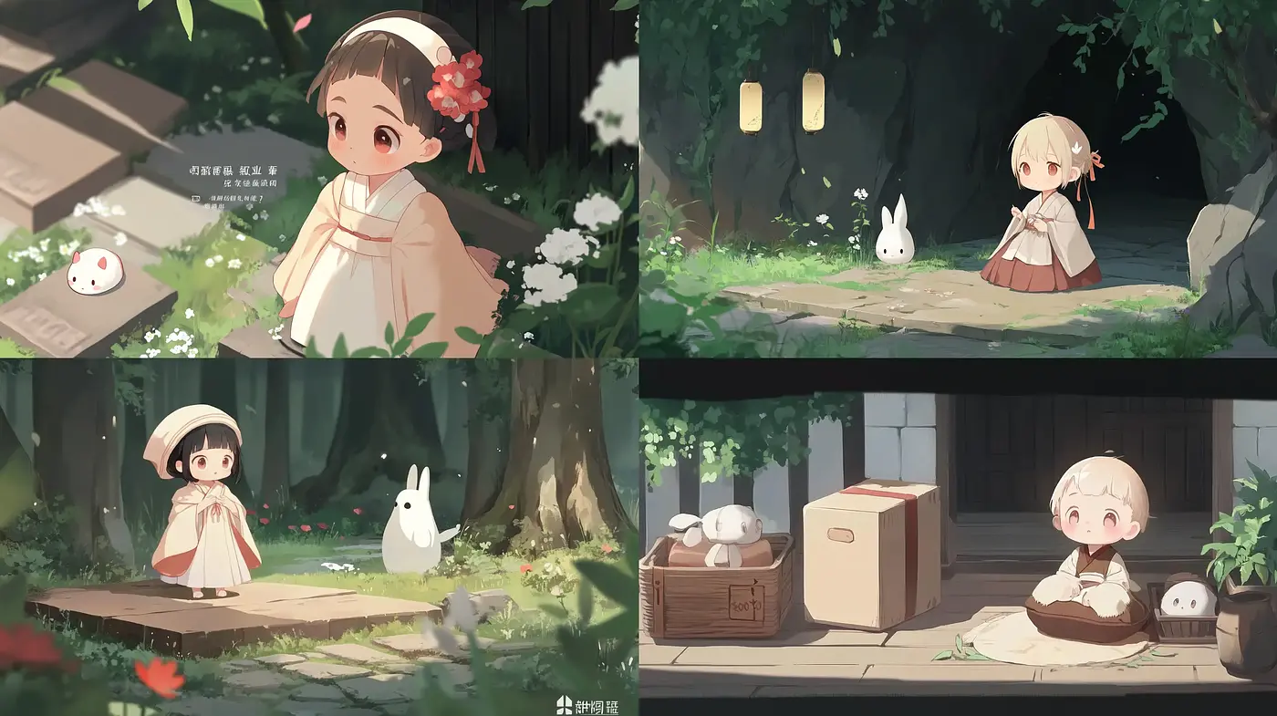 Serene Pastoral Whimsy: Anime-Inspired Storybook Illustrations - Midjourney sref style