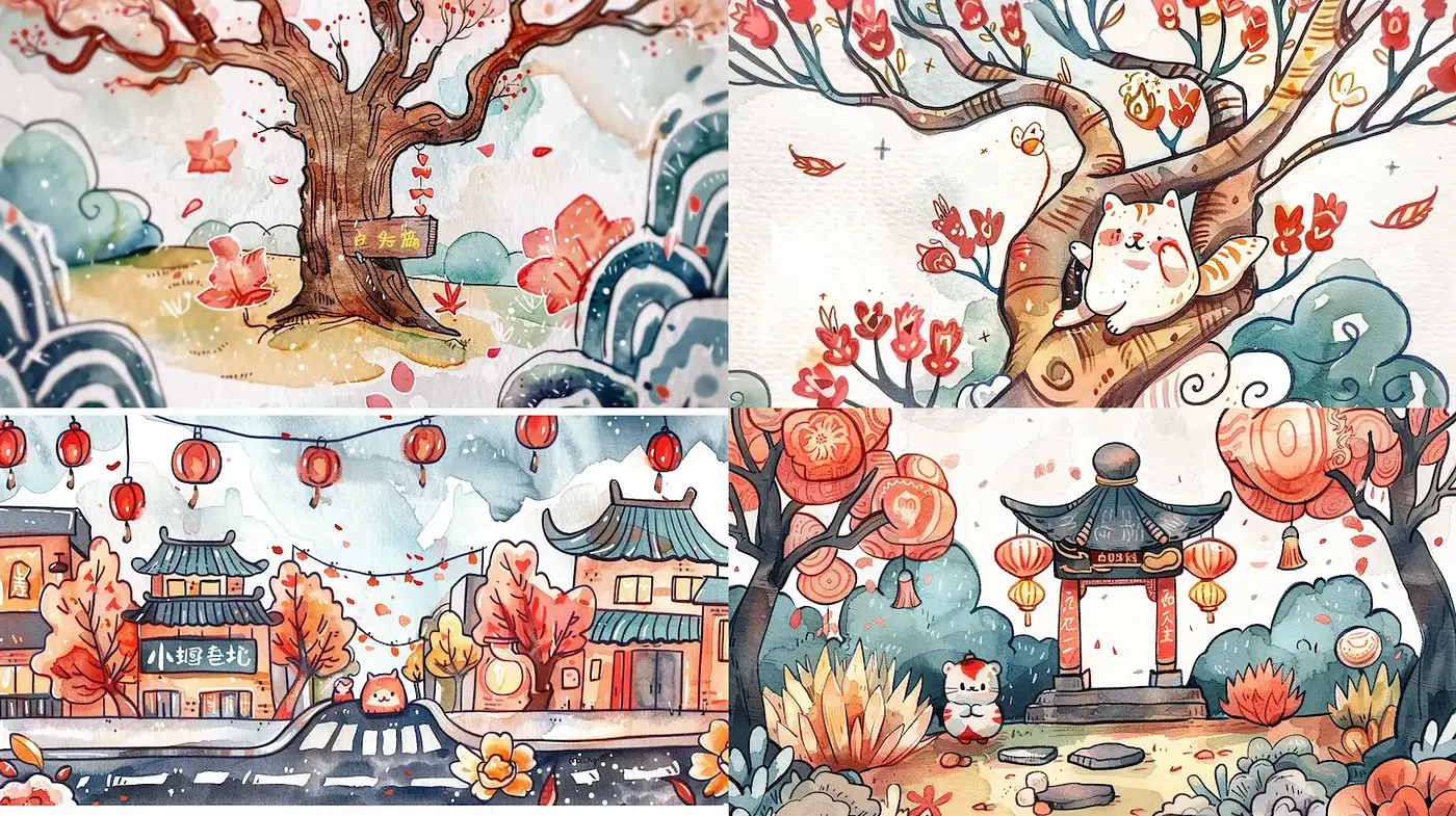Consistent Watercolor Illustrations with Playful Elements - Midjourney sref style