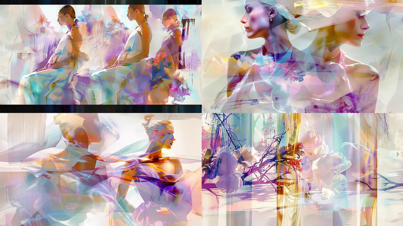 Ethereal Brushstrokes and Luminous Hues: A Synthesis of Fluidity and Light - Midjourney sref style
