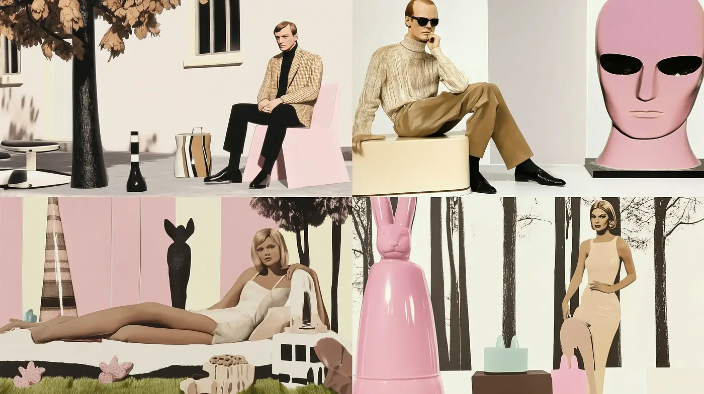 Mid-Century Modern Visions with Monochromatic Pink Overtones - Midjourney sref style