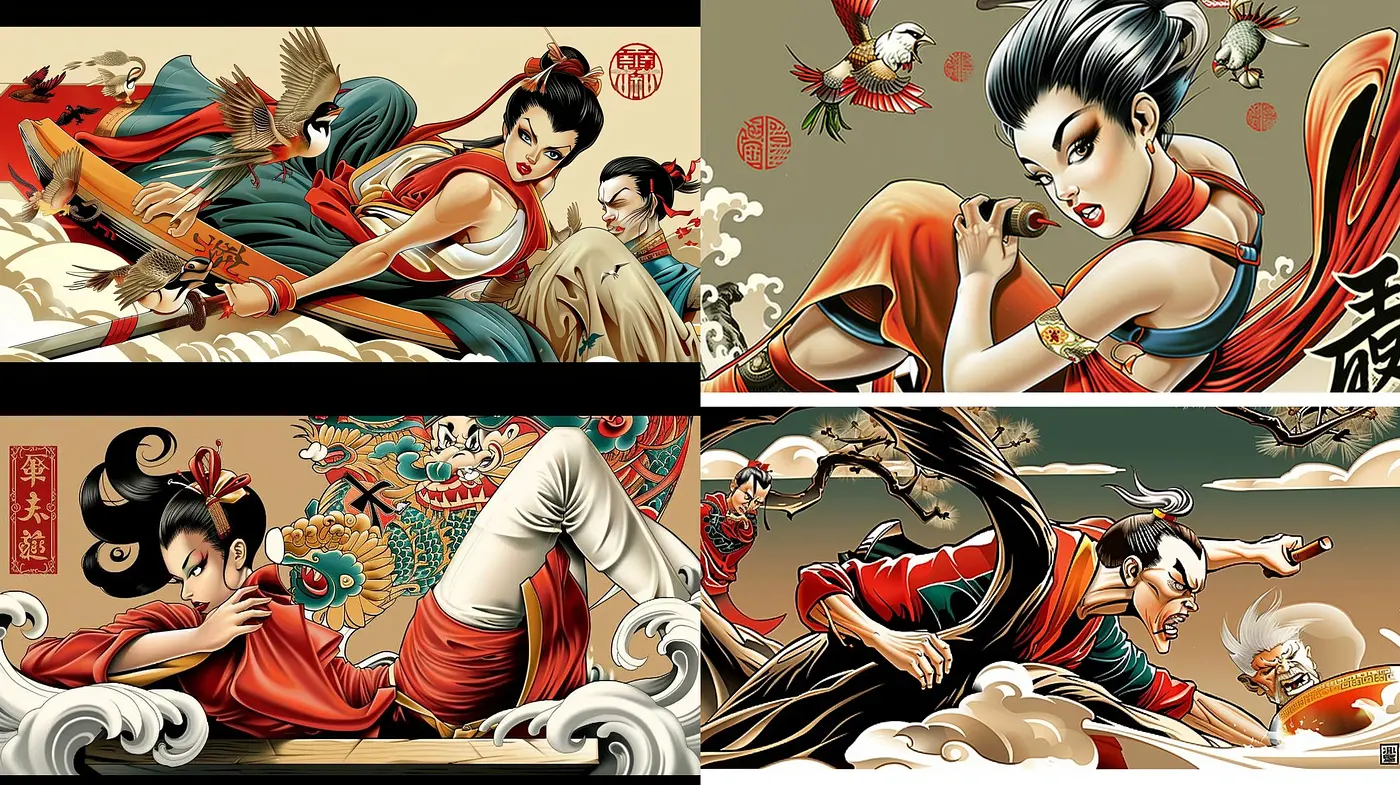 Elegance and Dynamism: A Homage to Classical Asian Art and Modern Graphic Novel Aesthetics - Midjourney sref style