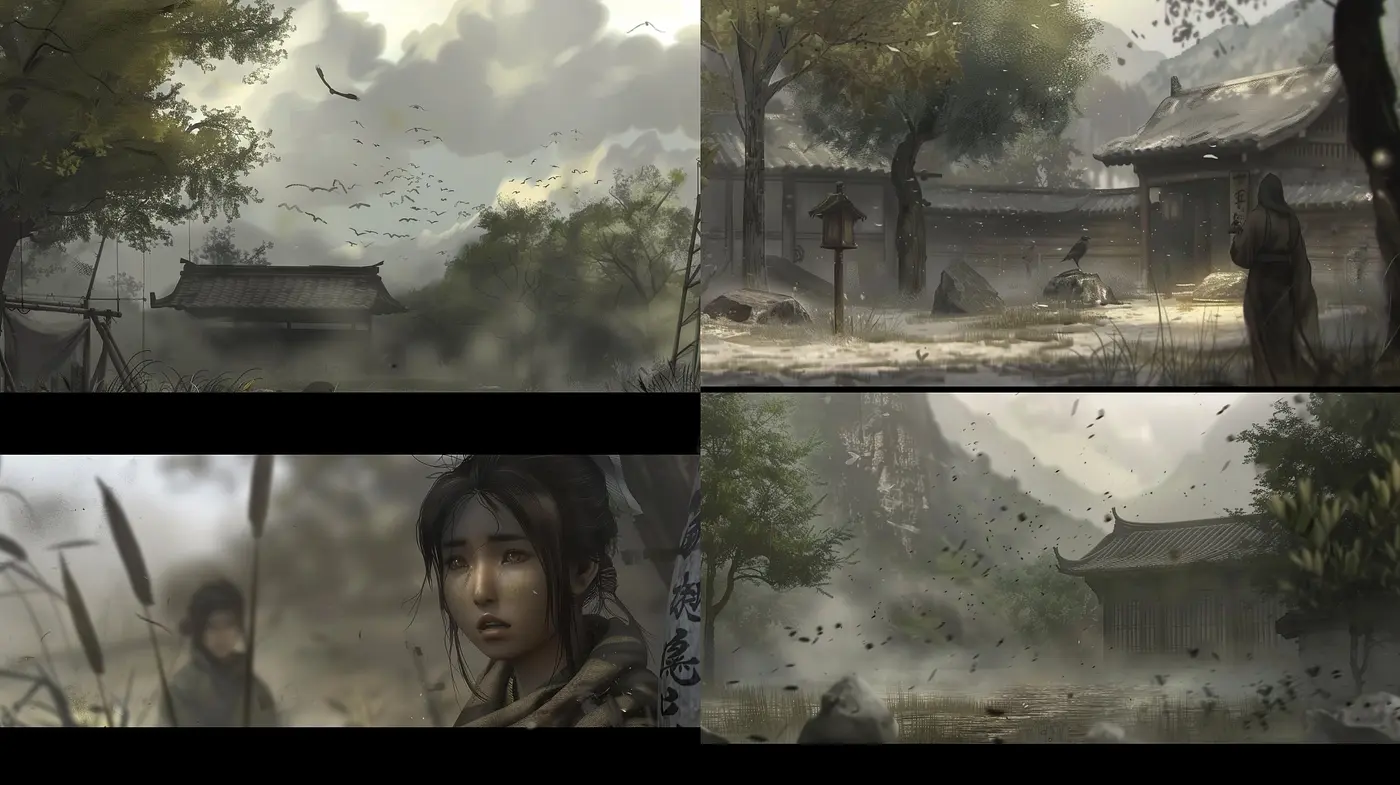 Monochromatic Ethereal Echoes of East Asian Serenity - Midjourney sref style