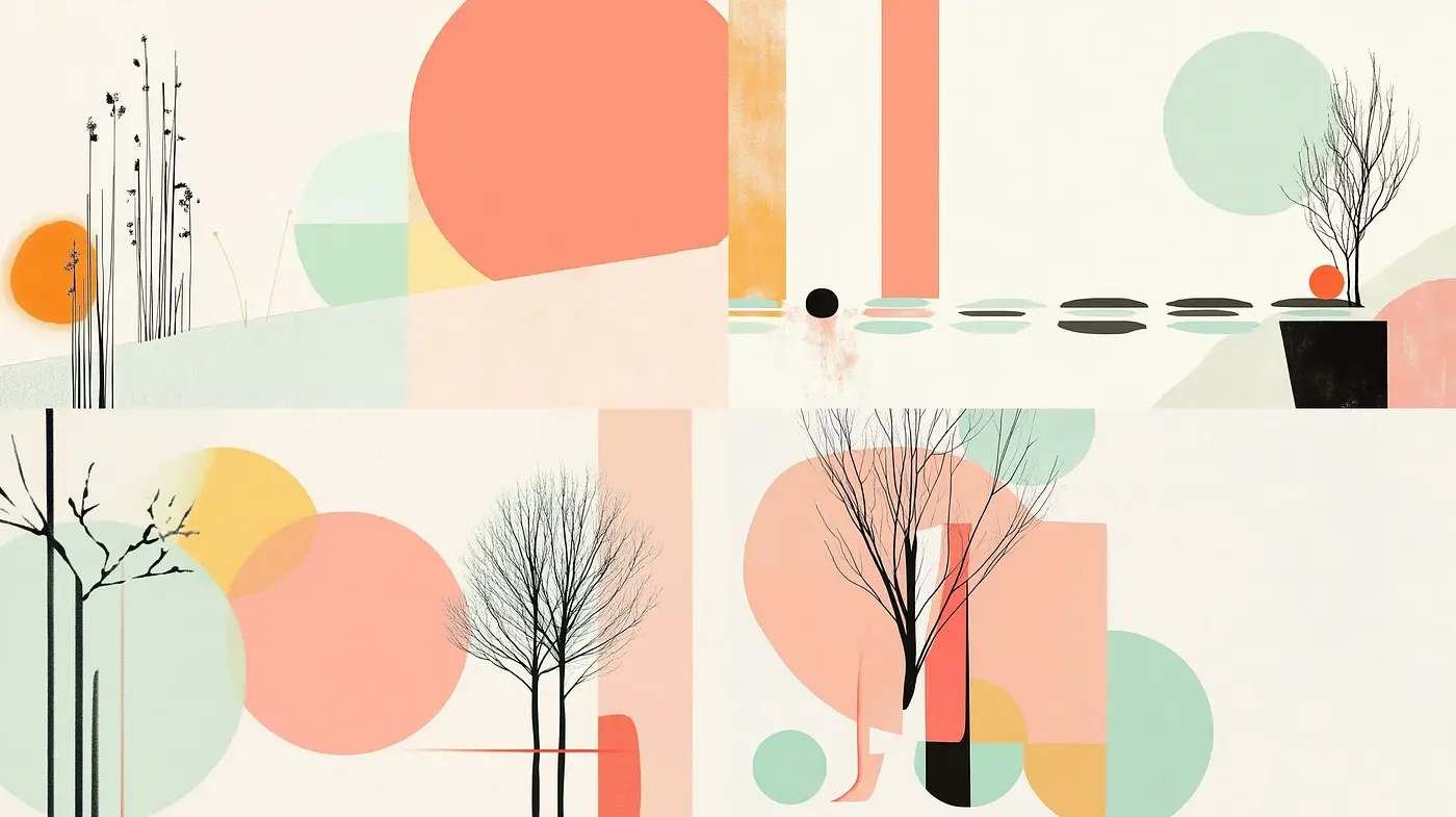 Serene Abstracted Nature in Soothing Minimalism - Midjourney sref style