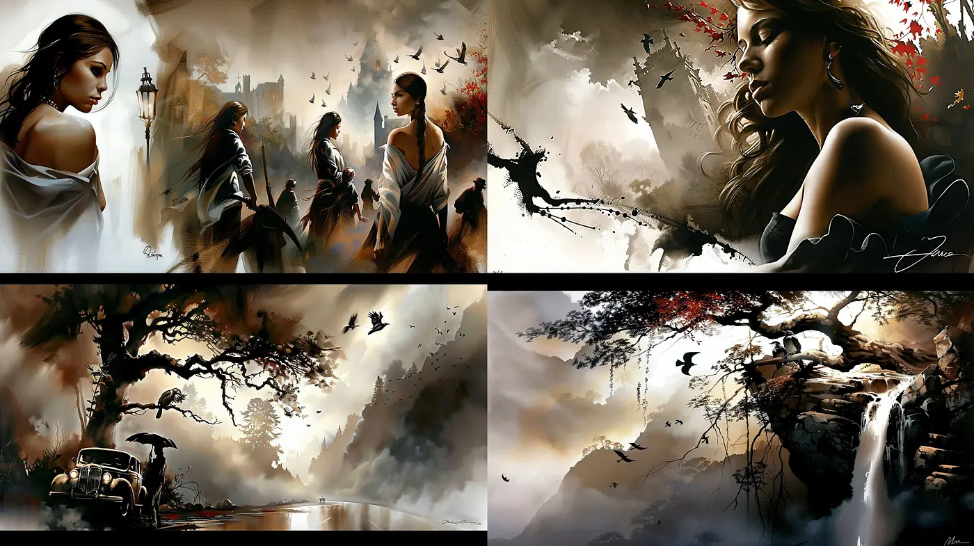 Ethereal Sepia Tones in Dreamscapes: A Fusion of Surrealism and Digital Brushwork - Midjourney sref style