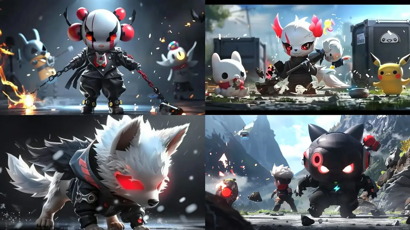 Dynamic and Expressive Chibi Character Illustrations in Action - Midjourney sref style