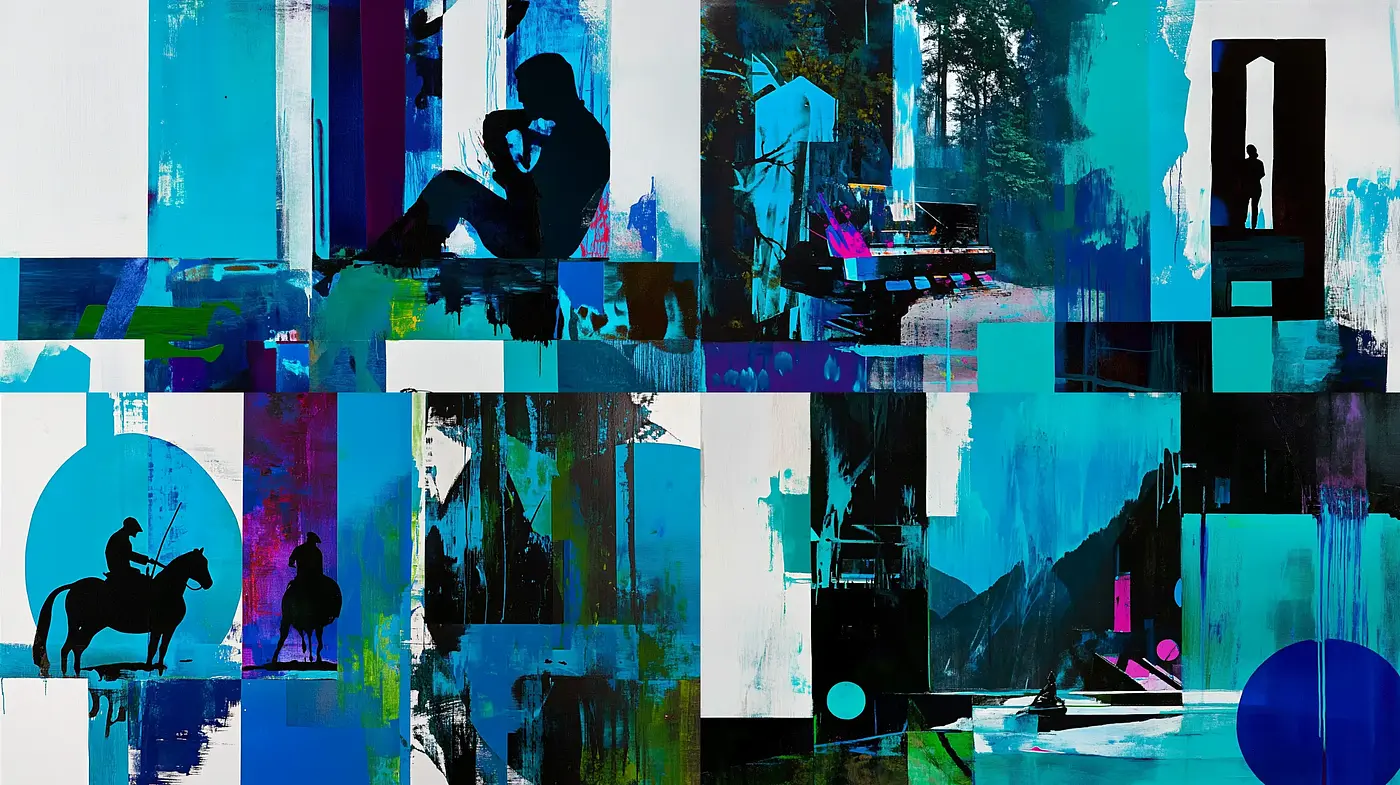 Contemporary Abstract Confluence in Cyan and Magenta - Midjourney sref style