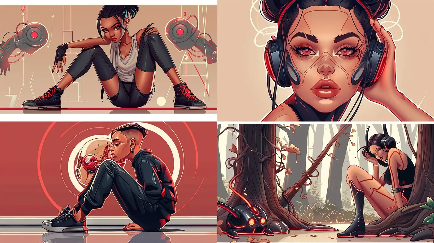 Sleek Cybernetic Elegance with a Contemporary Anime Essence - Midjourney sref style