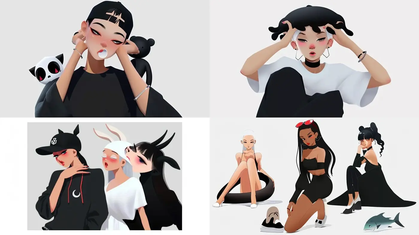 Modern Stylized Character Illustrations with a Monochromatic Twist - Midjourney sref style