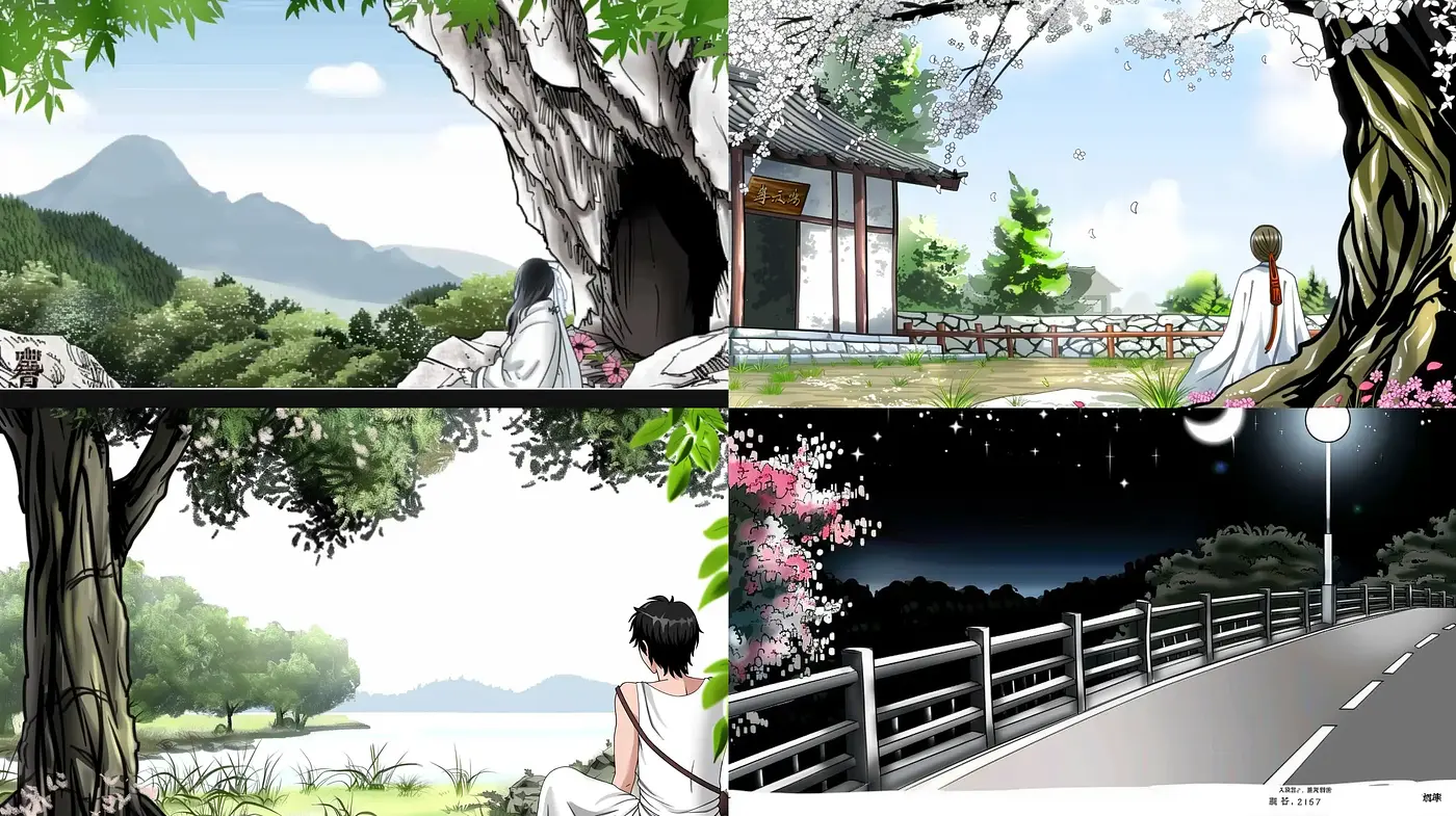 Serene Moods in a Consistent Manga-Inspired Style - Midjourney sref style
