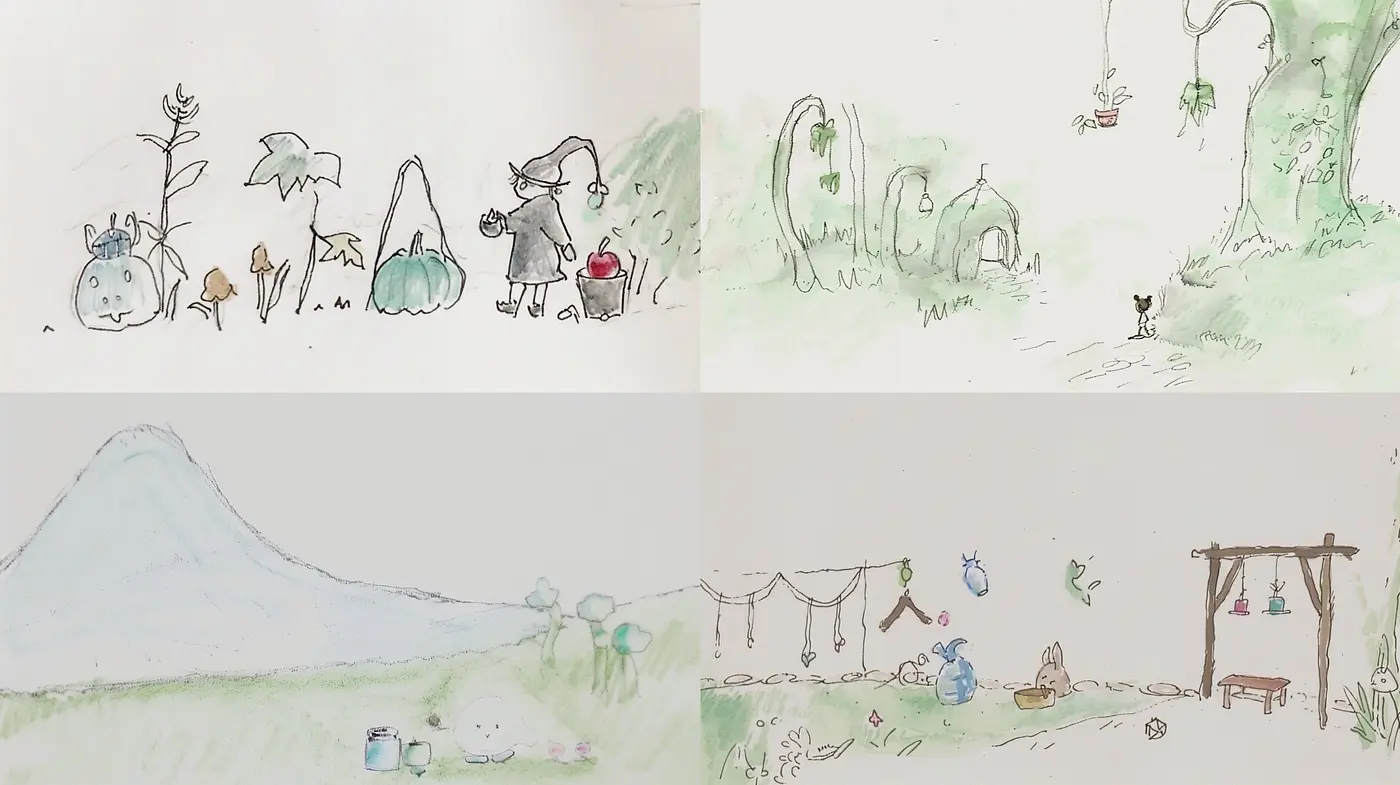 Whimsical Watercolor Nature Scenes with Pastel Undertones - Midjourney sref style