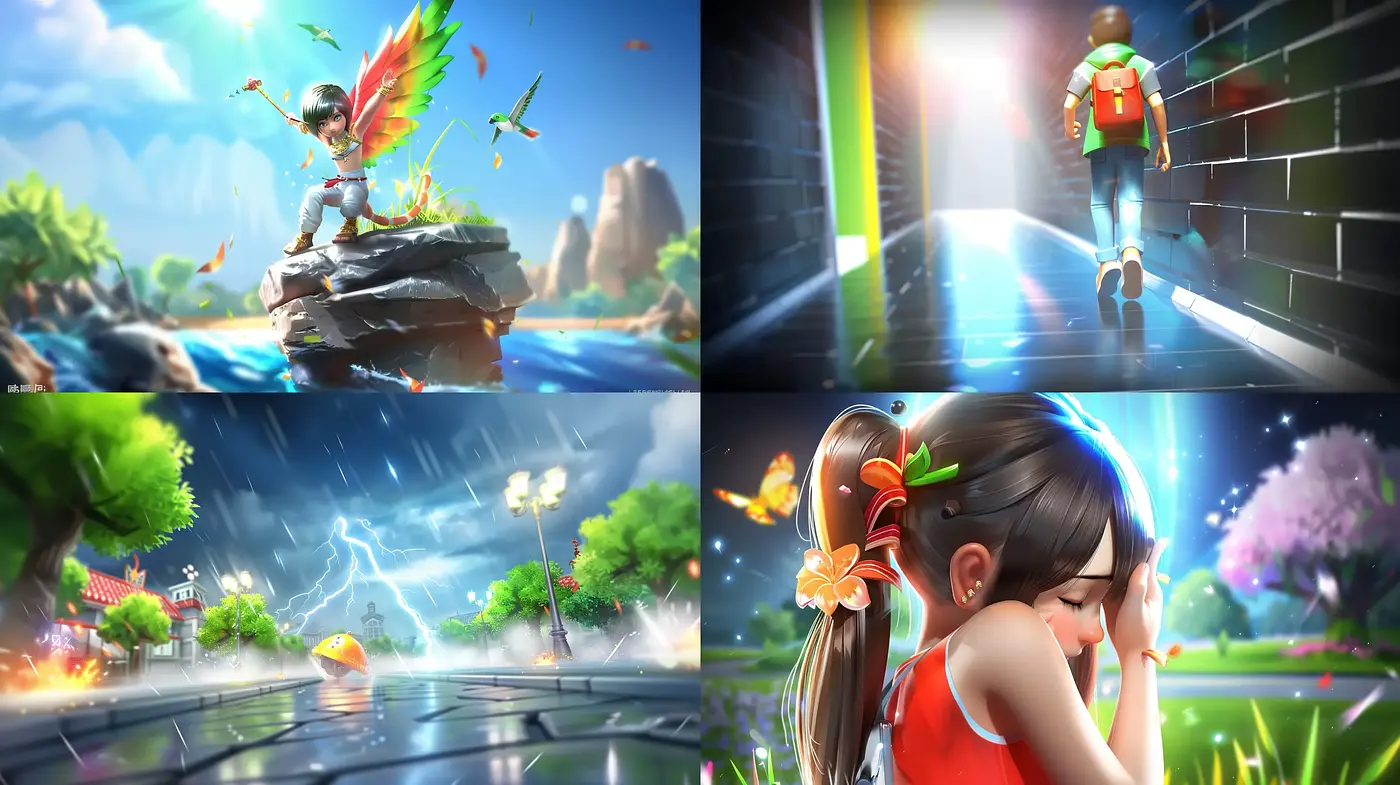 Radiant Animation Dreamscapes with Vivid Storybook Appeal - Midjourney sref style