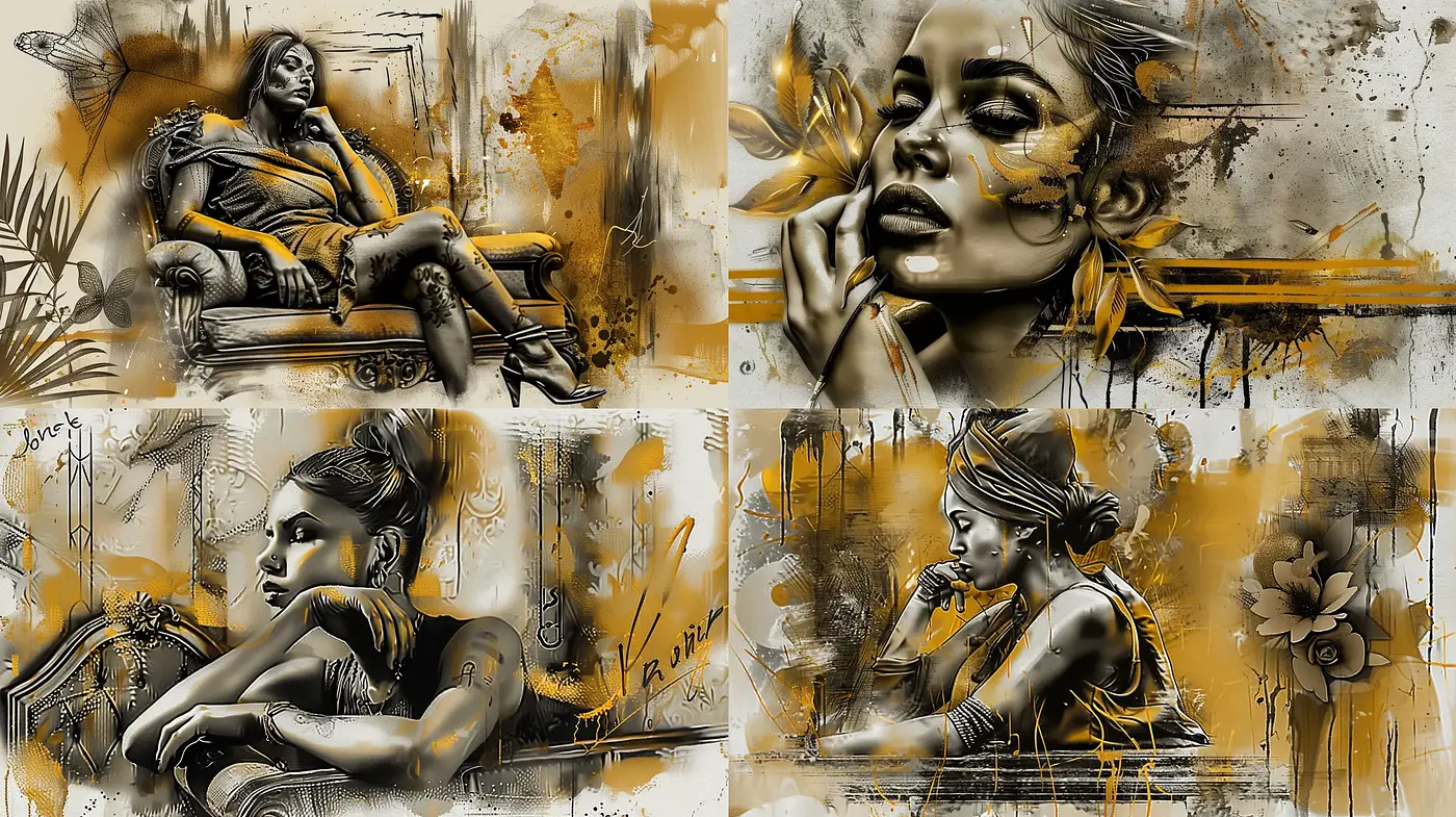 Sepia-toned Graphite Fusion with Abstract Expressive Elements - Midjourney sref style