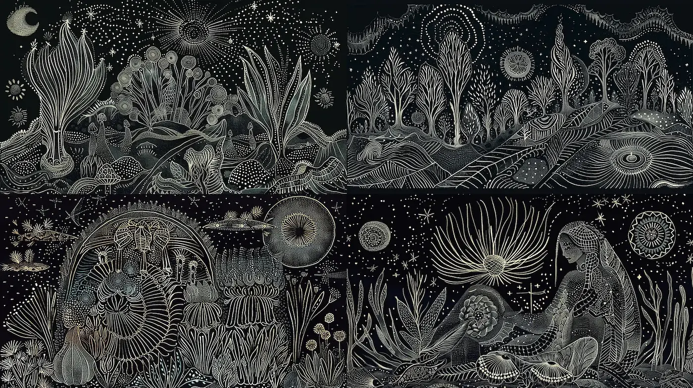 Organic Instincts of Ethereal Landscapes with Intricate Details - Midjourney sref style