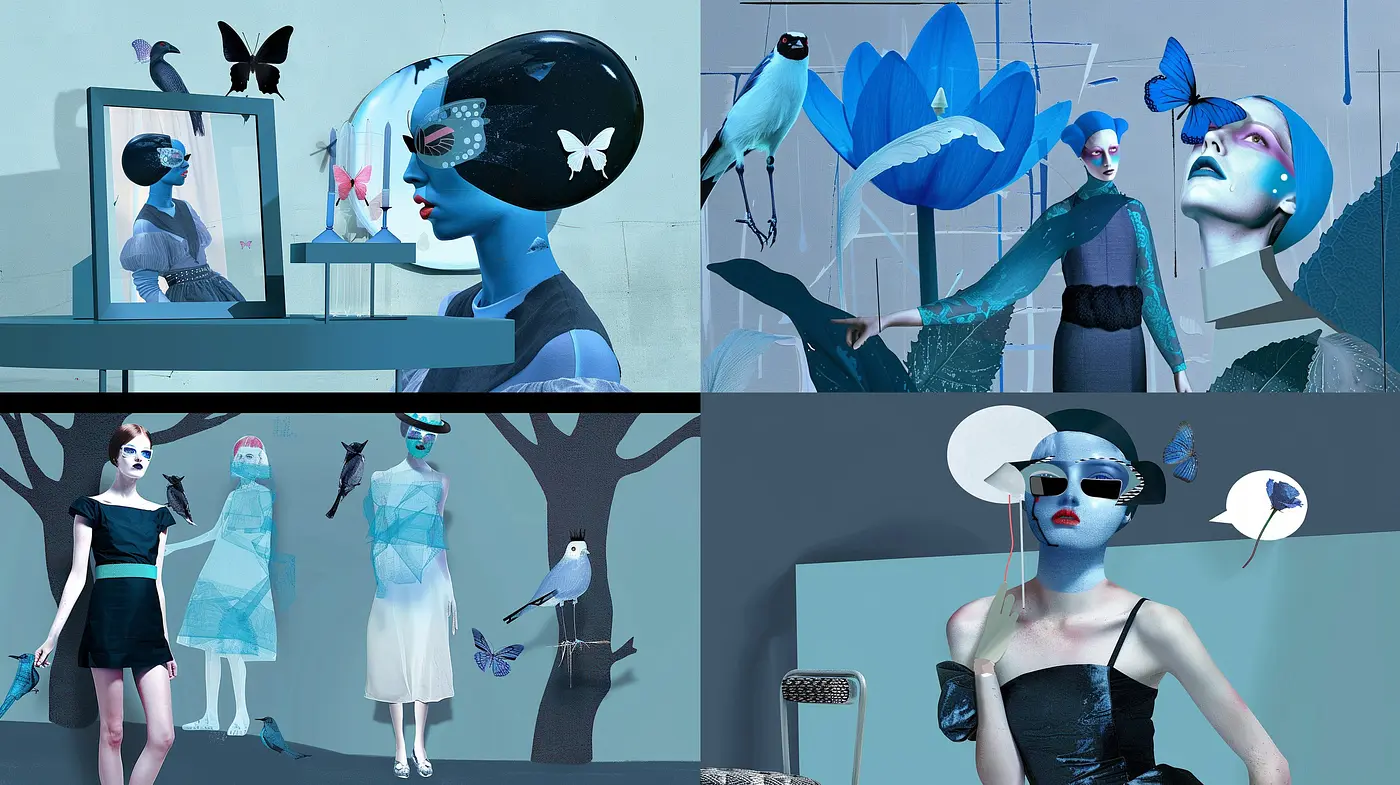 Surreal Cerulean Dreamscape: A Fusion of Futurism and Fantasy - Midjourney sref style