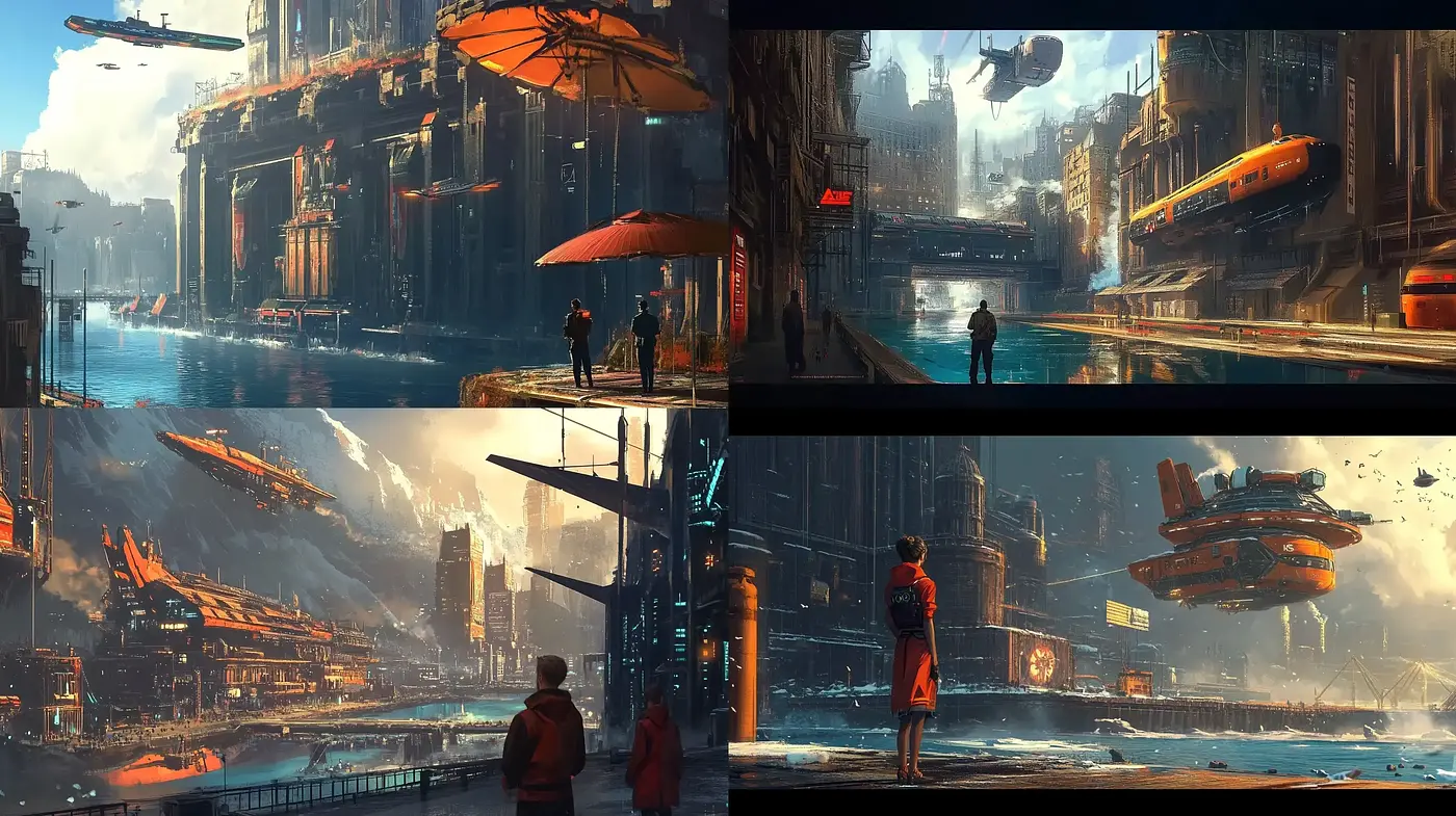 Futuristic Dystopian Cityscape in Saturated Warm Tones - Midjourney sref style