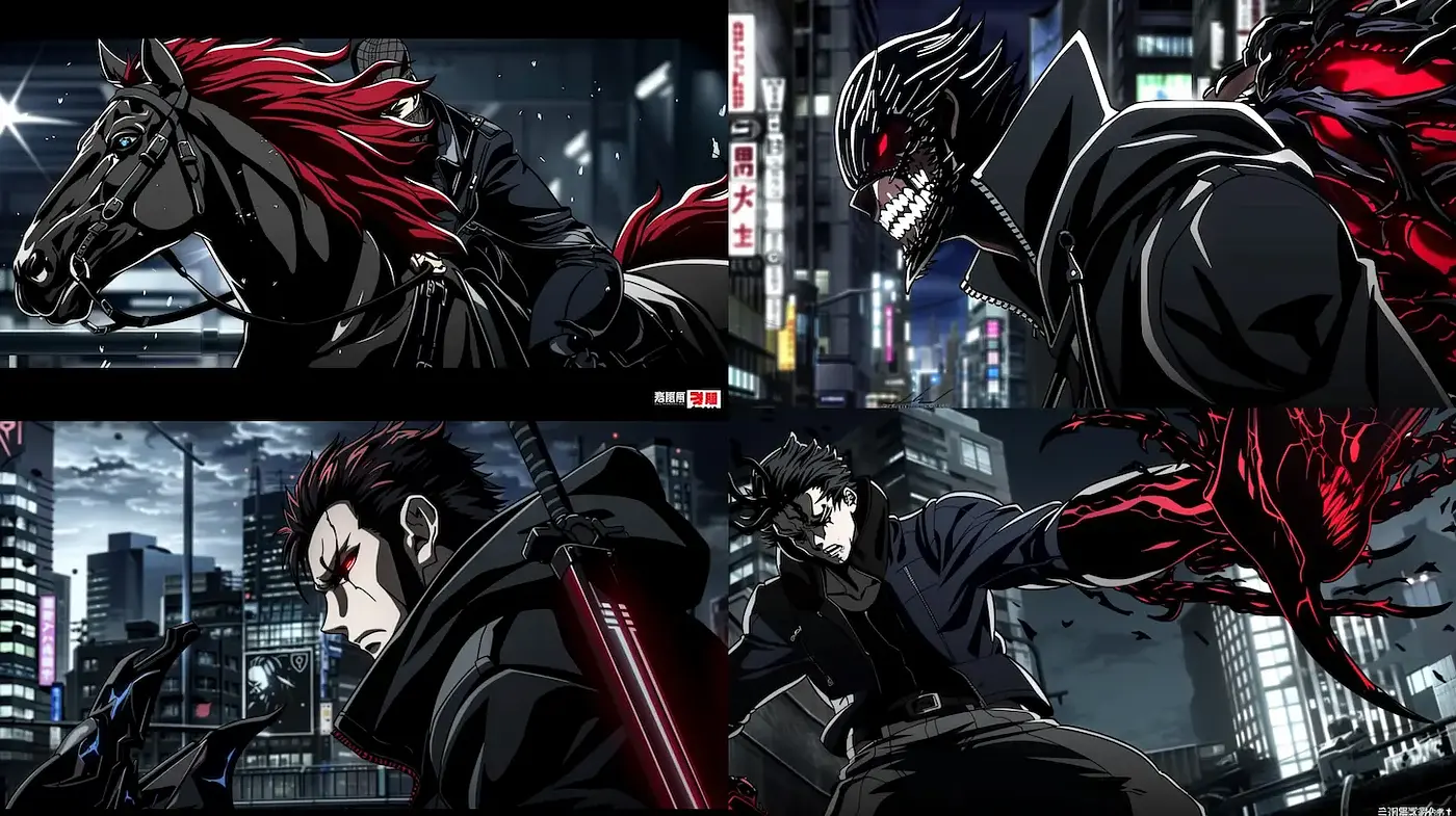 Dynamic, urban-inspired anime artwork with dark undertones and textured visuals - Midjourney sref style