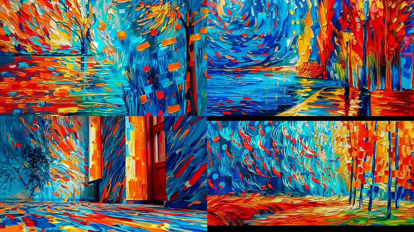 Vibrant Expressionist Brushstrokes in Fiery and Azure Hues - Midjourney sref style