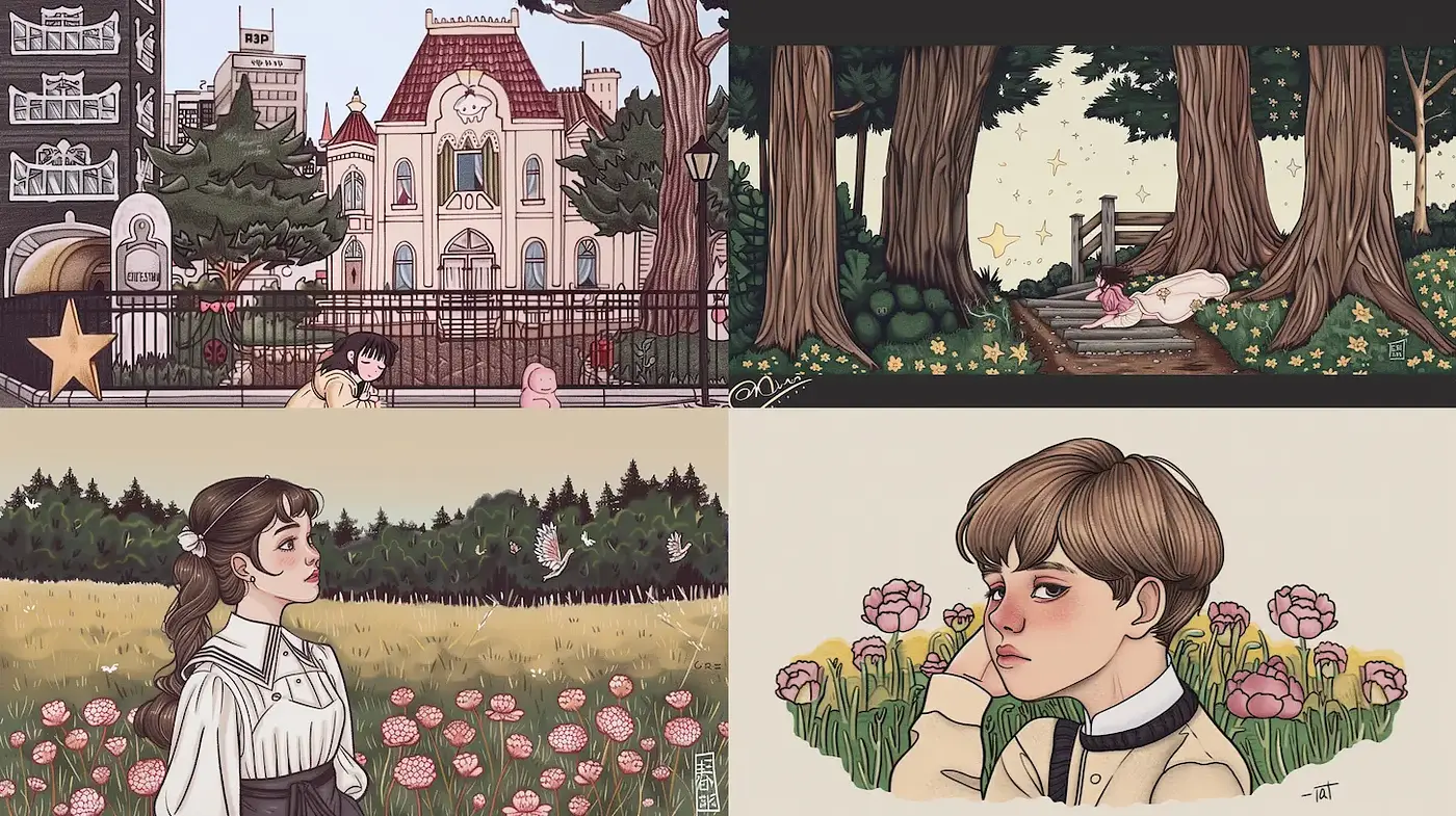 Charming and Whimsical Illustrations with Consistent Vintage Aesthetics - Midjourney sref style