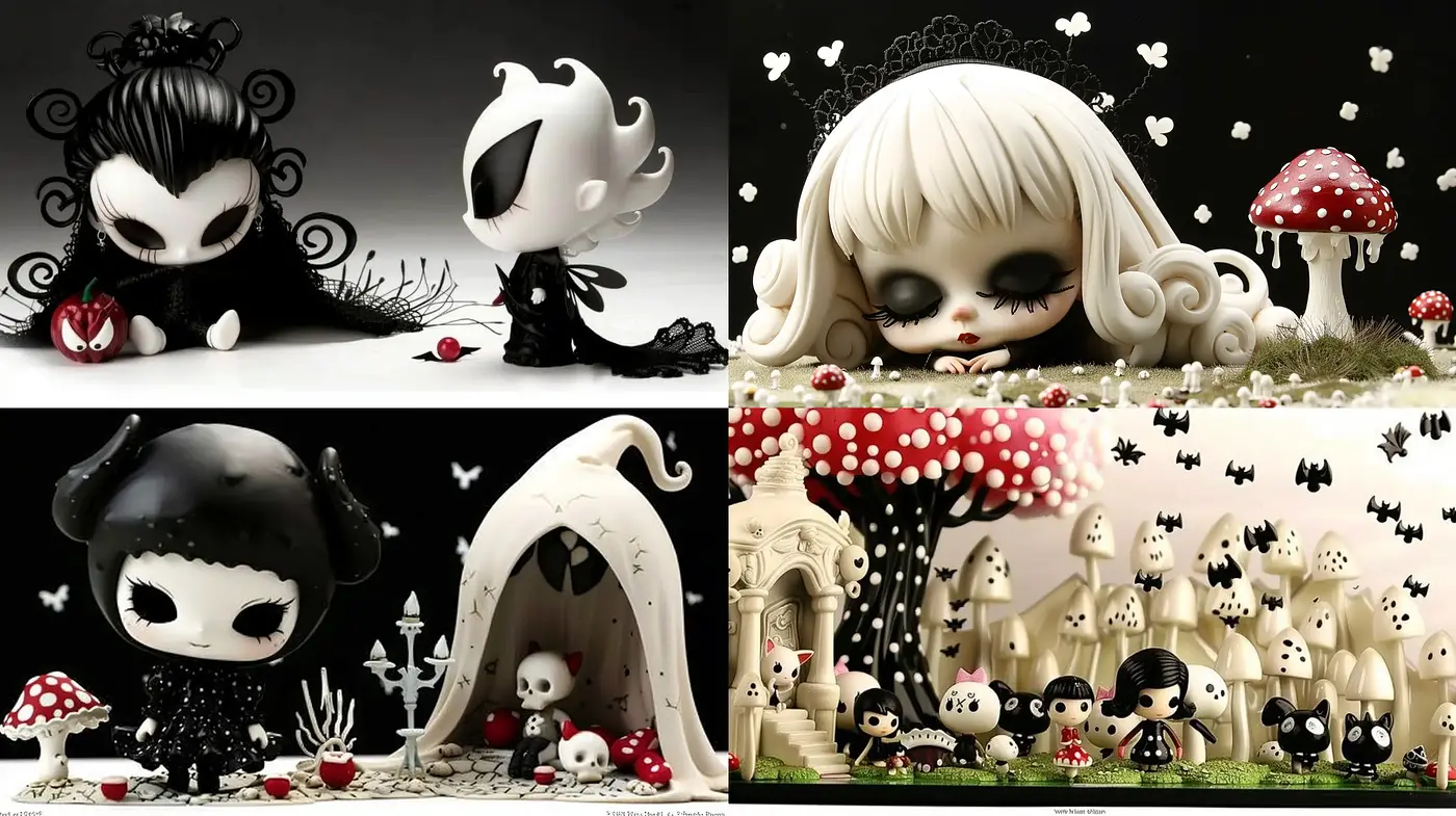 Monochrome Whimsy: A Gothic Fairytale Expression in Visual Art - Midjourney sref style