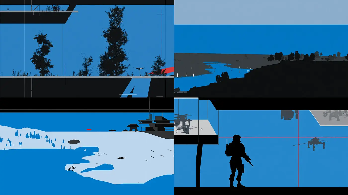 Stylized Futuristic Landscapes with Bold Silhouettes and Minimalist Aesthetic - Midjourney sref style