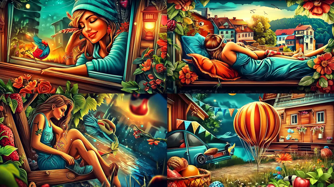 Luminous Dreamscape Fantasy with Rich Nature Themes - Midjourney sref style