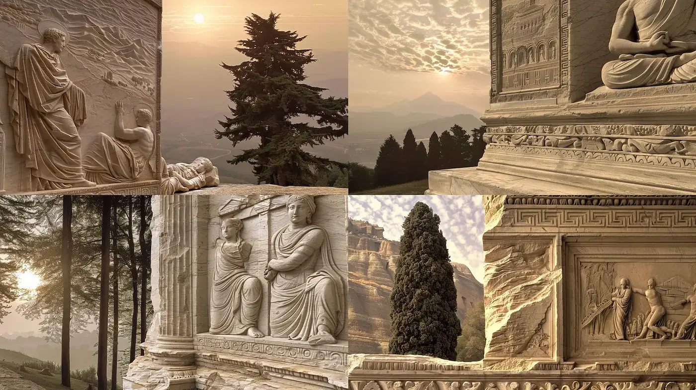 Elegant and Timeless Influence of Classical Sculpture and Nature - Midjourney sref style
