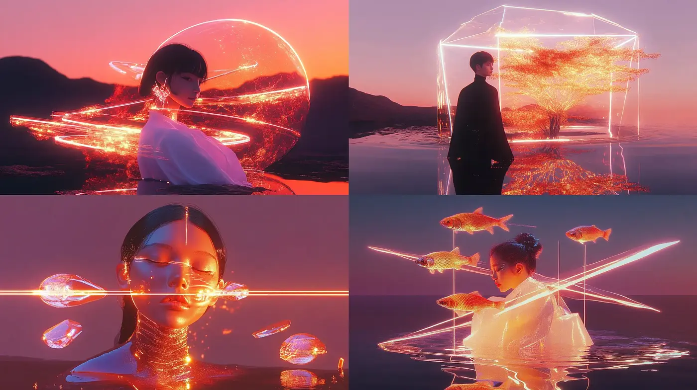 Dusk Hues and Luminous Reflections in Contemporary Digital Portraiture - Midjourney sref style