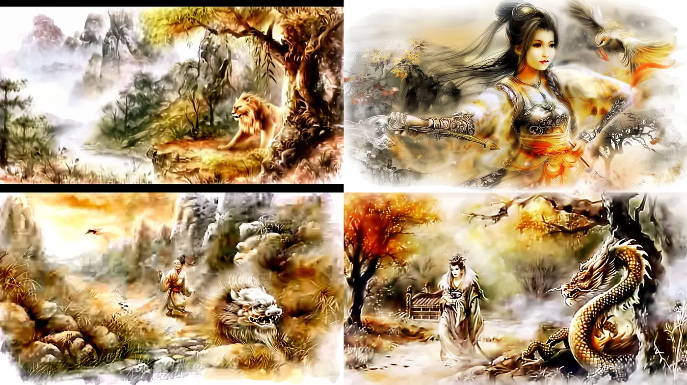 Ethereal Brushwork: A Fusion of Traditional East Asian Art and Fantastical Elements - Midjourney sref style