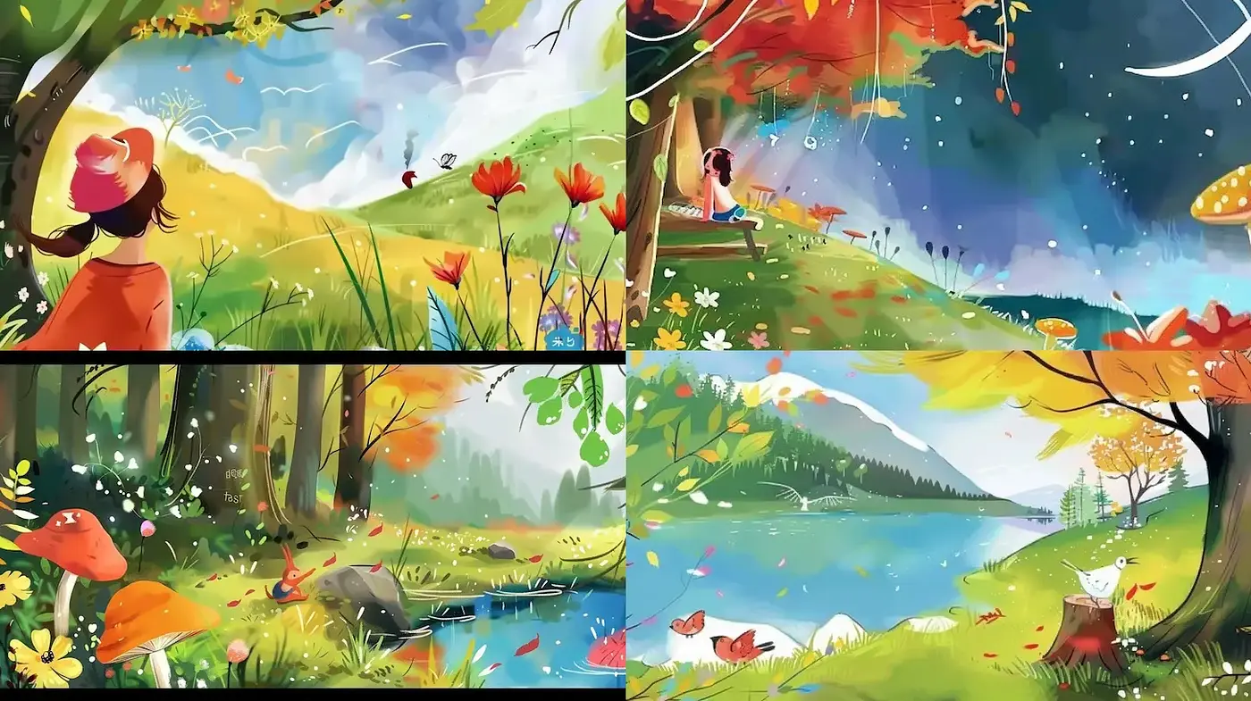 Lush and Whimsical Landscapes with Playful Colors and a Serene Atmosphere - Midjourney sref style